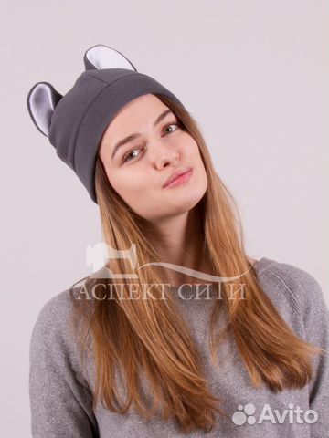 Зверошапка. Шапка серая с ушками кошки