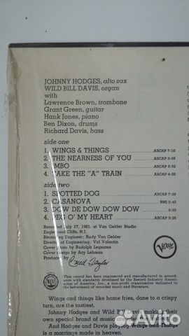 Johnny Hodges Wild Bill Davis винил джаз USA Johnny Hodges Wild Bill Davis винил джаз USA