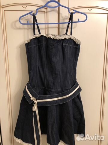 Платье женское джинсовое с кружевами на поясе коро Платье женское джинсовое с кружевами на поясе коро