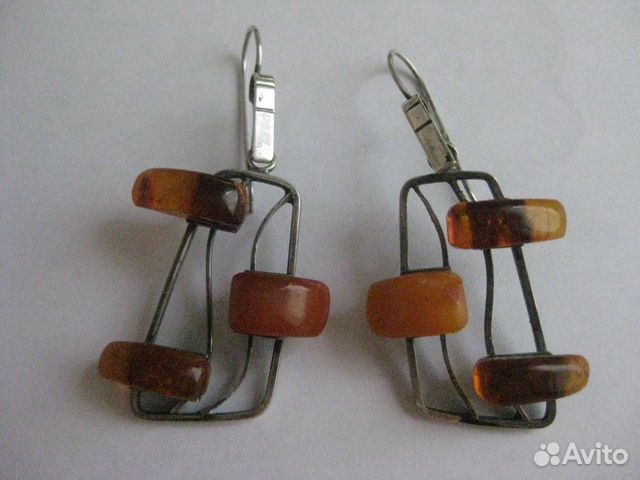 Серебряные серьги с янтарем СССР