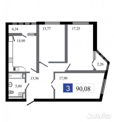 3-к квартира, 90 м², 22/23 эт. 3-к квартира, 90 м², 22/23 эт.