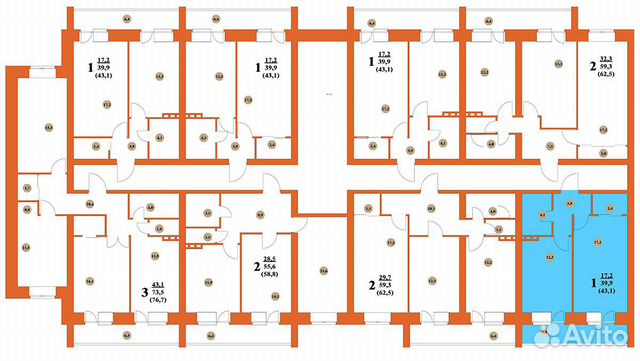 1-к квартира, 43 м², 2/3 эт.