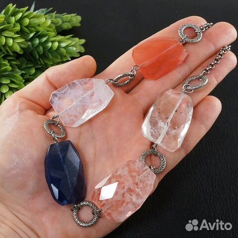Колье Кварц и Халцедон синее розовое Колье Кварц и Халцедон синее розовое