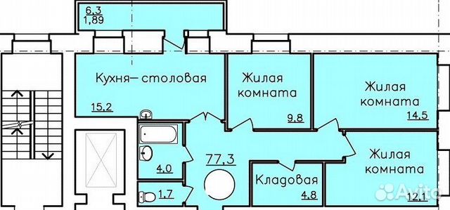 3-к квартира, 76 м², 6/9 эт.