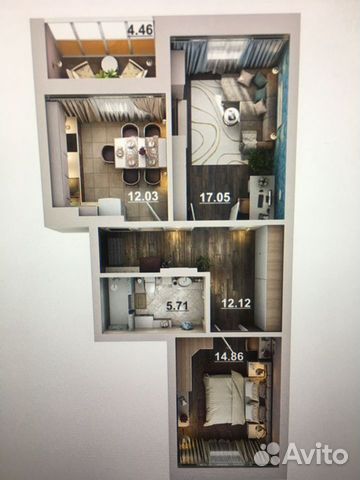 2-к квартира, 64 м², 15/19 эт.