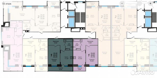 1-к квартира, 43.5 м², 18/19 эт. 1-к квартира, 43.5 м², 18/19 эт.
