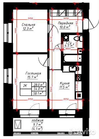 2-к квартира, 58.1 м², 9/17 эт. 2-к квартира, 58.1 м², 9/17 эт.