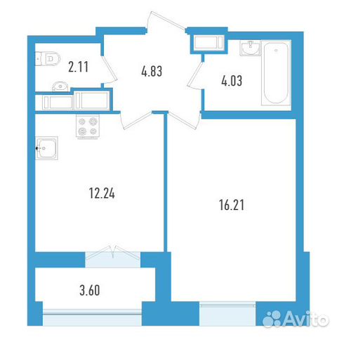 1-к квартира, 41 м², 5/19 эт.