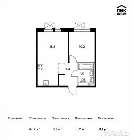 1-к квартира, 37.7 м², 24/25 эт.
