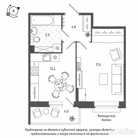 1-к квартира, 41.3 м², 2/12 эт.