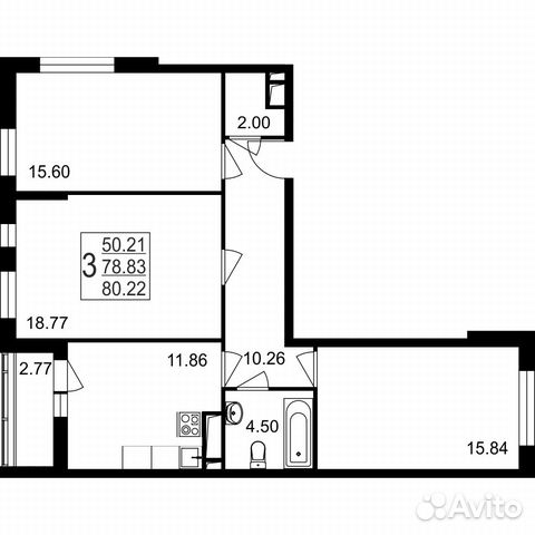 3-к квартира, 80.2 м², 8/8 эт.