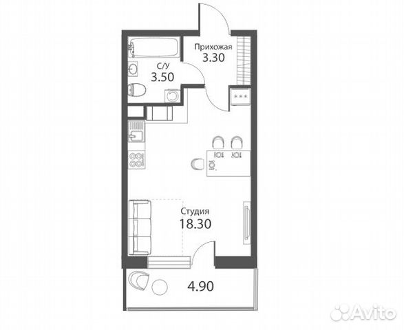 Студия, 26.6 м², 6/14 эт.