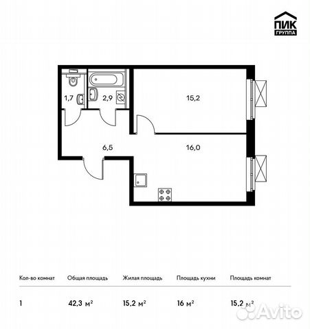 1-к квартира, 42.3 м², 25/25 эт. 1-к квартира, 42.3 м², 25/25 эт.
