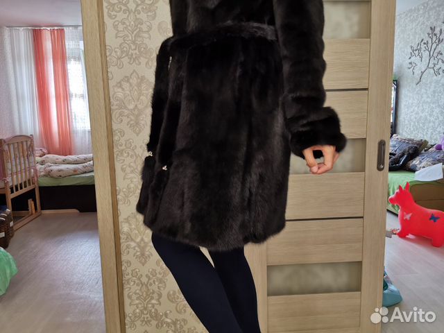 Шуба норковая с капюшоном по колено как новая