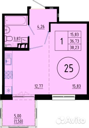 1-к квартира, 36.7 м², 5/5 эт.