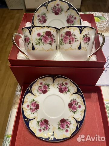 Чайный набор костяной фарфор новый(2 чаш. 2 блюд.)