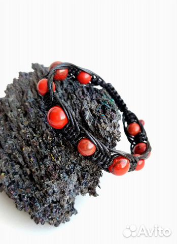 Браслет плетеный Шамбала из красной яшмы