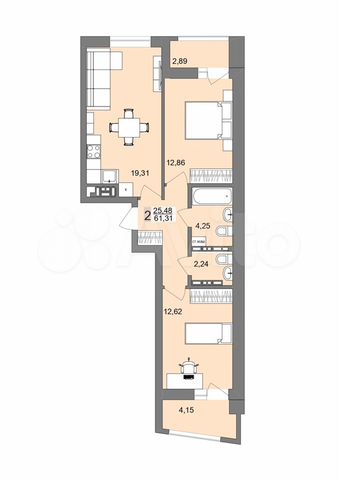 2-к. квартира, 61,3 м², 13/26 эт.