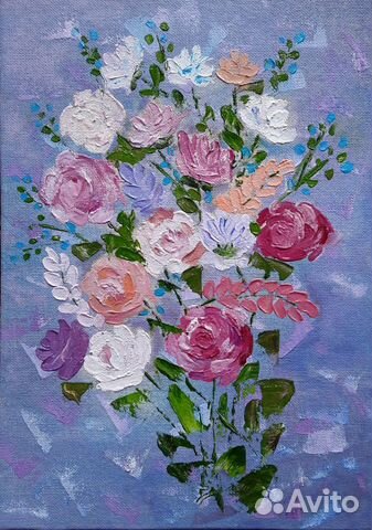 Картина маслом цветы, розы, весенний букет