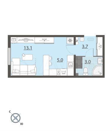 Квартира-студия, 24,8 м², 8/25 эт.