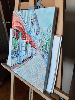 Картина масло, холст. Уютная улочка