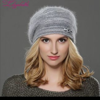 Шапка берет с ангорой 54-58