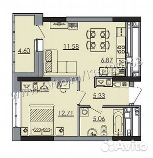 1-к квартира, 46.3 м², 6/17 эт.