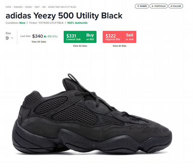Adidas Yeezy 500 Utility Black 9 US