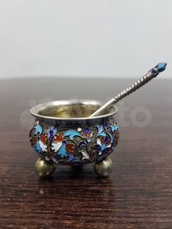 Солонка эмаль серебро 84