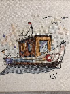 Рыбацкая лодка вышивка крестом картина