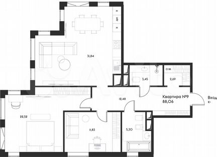 2-к квартира, 88.1 м², 5/17 эт.