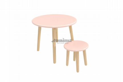 Детский комплект круглый стол и стул розового цвет