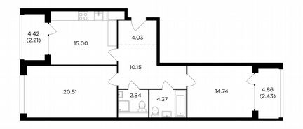 2-к квартира, 76.3 м², 7/16 эт.
