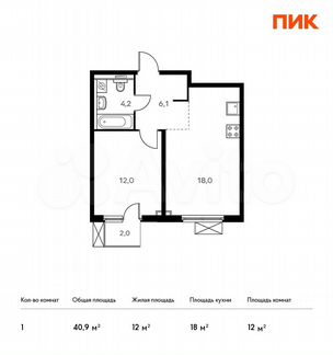 1-к квартира, 40.9 м², 3/17 эт.