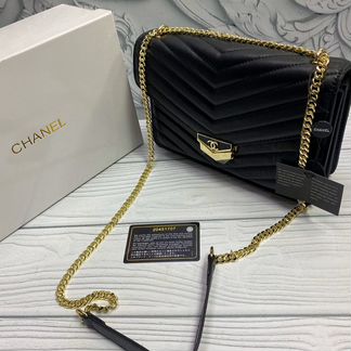 Сумка женская Chanel черная кожа на цепочке новая