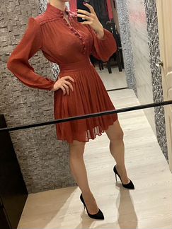 Платье короткое красное, шифон