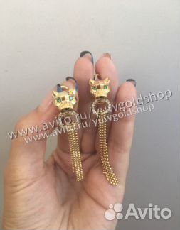 Золотые серьги в виде пантер 585 пр. с брил