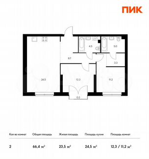 2-к квартира, 66.4 м², 9/32 эт.