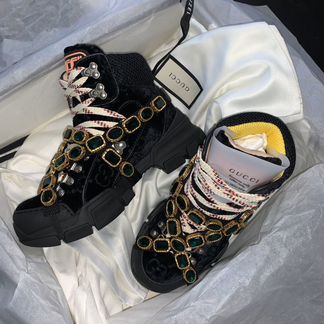 Gucci flashtrek чёрные бархат кроссовки