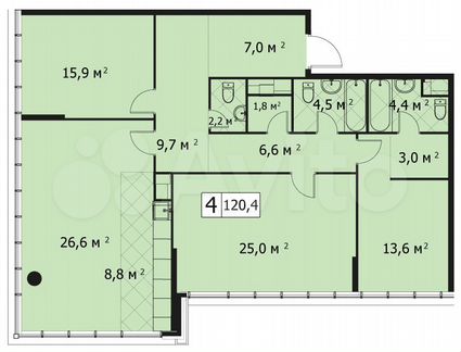 4-к квартира, 129 м², 2/14 эт.