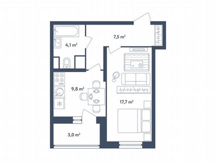 1-к квартира, 40.6 м², 20/25 эт.