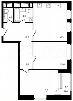 2-к квартира, 73.7 м², 19/23 эт.