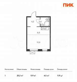 Квартира-студия, 25.2 м², 13/25 эт.