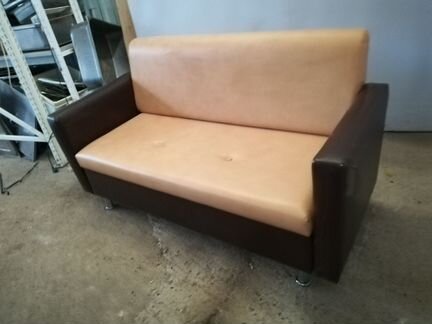 Диван эко кожа - белый/коричневый 163/71/90