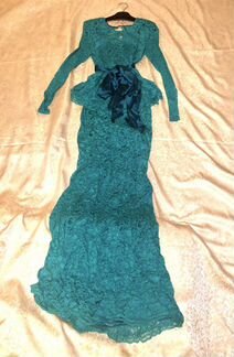 Эксклюзивное, кружевное, бирюзовое платье, Perse