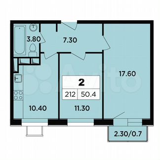 2-к апартаменты, 50.4 м², 9/18 эт.