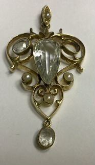 Кулон антикварный золото жемчуг аквамарин