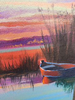 Авторская картина маслом Лодка на закате новая