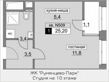 Квартира-студия, 25.2 м², 10/22 эт.