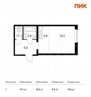 Квартира-студия, 31.1 м², 1/23 эт.